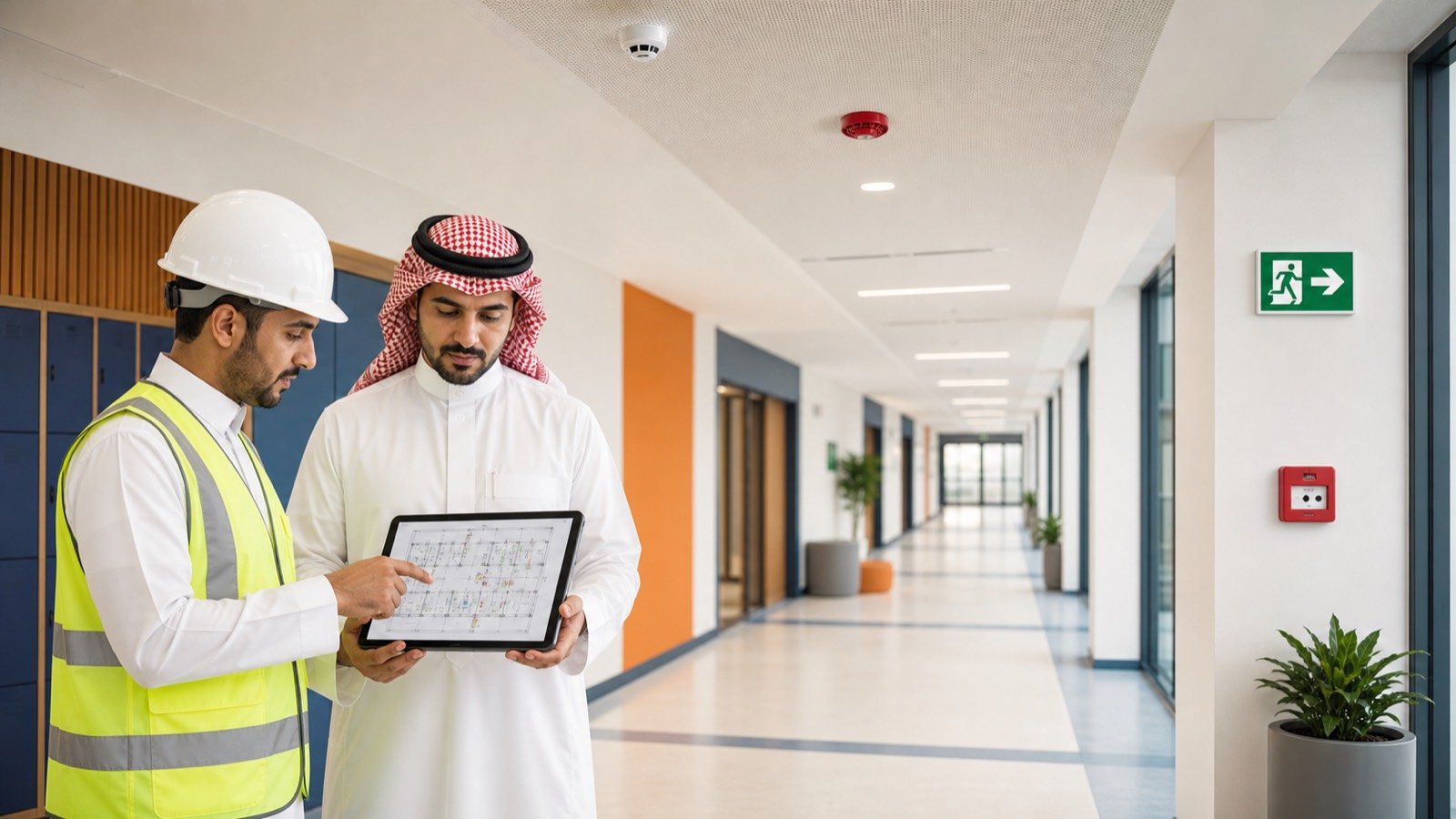 مراجعة مخطط سلامة وإخلاء مدرسة داخل ممر تعليمي آمن