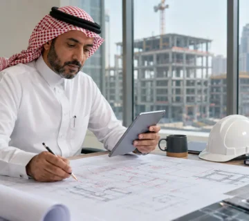 مهندس يراجع تعديل المخطط بعد إصدار رخصة البناء