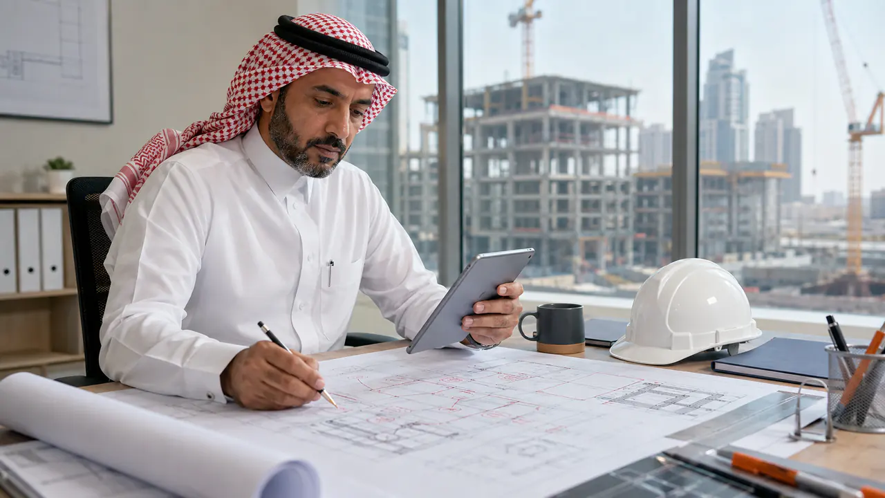 مهندس يراجع تعديل المخطط بعد إصدار رخصة البناء